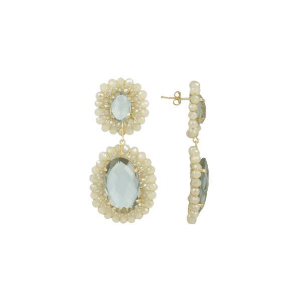 Lott Gioielli Double Beaded Oval Earring Nude Retro Blue