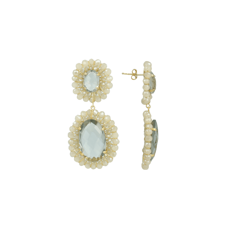 Lott Gioielli Double Beaded Oval Earring Nude Retro Blue
