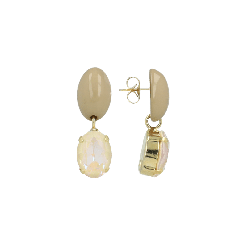 Lott Gioielli Oval with Oval Strass Pendant M Taupe Ivory