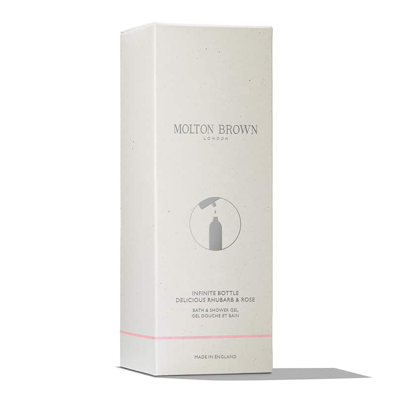 Second image of Molton Brown Delicious Rhubarb & Rose Bath & Shower Gel Infinite Bottle 400 ml