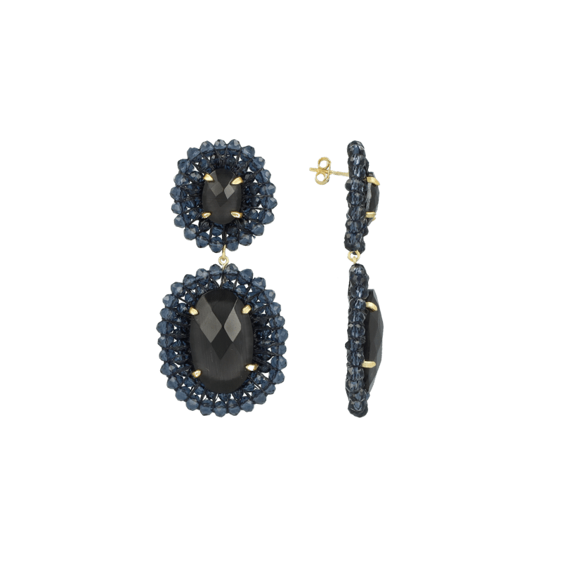 Lott Gioielli Blauwe Oorbellen Double Beaded Oval Earring Myron