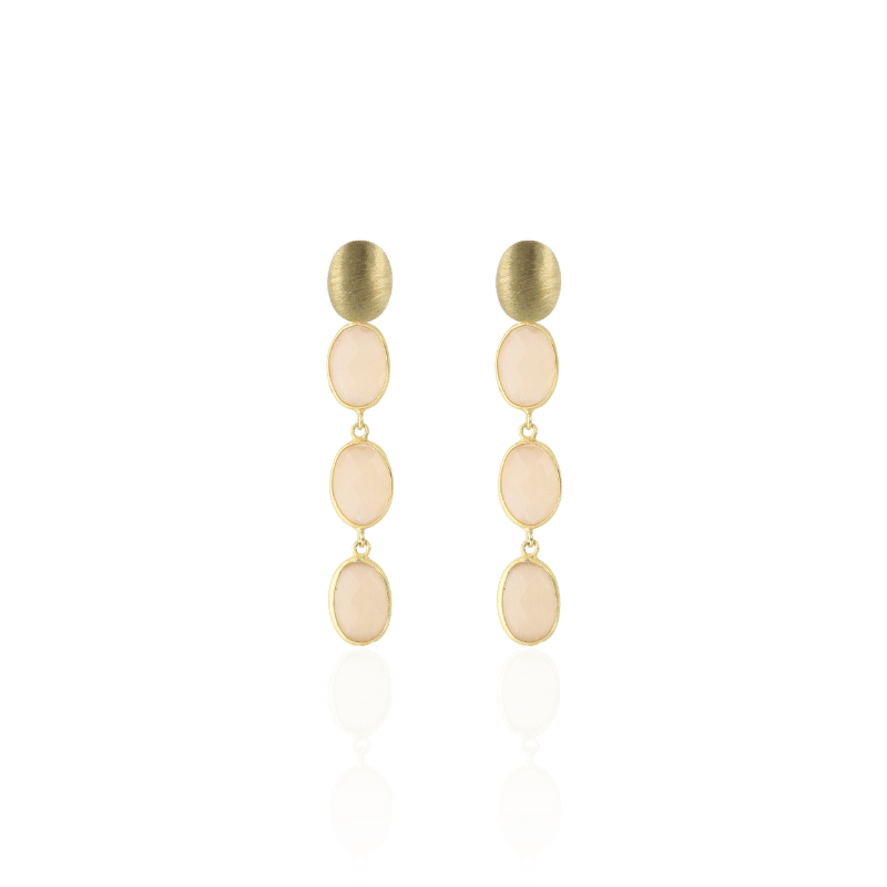 Lott Gioielli Earring Three Framed Stones Champagne
